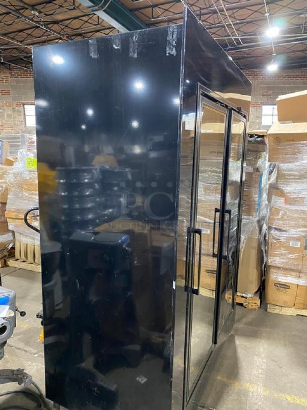 Commercial Black Double Glass Swing Door Reach In Merchandiser Refrigerator! With Coated Wire Racks! On Legs! - Image 2 of 9