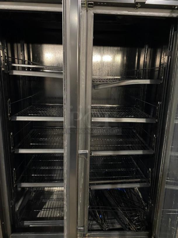 Commercial Black Double Glass Swing Door Reach In Merchandiser Refrigerator! With Coated Wire Racks! On Legs! - Image 5 of 9