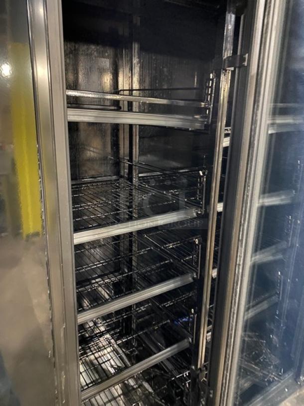 Commercial Black Double Glass Swing Door Reach In Merchandiser Refrigerator! With Coated Wire Racks! On Legs! - Image 6 of 9