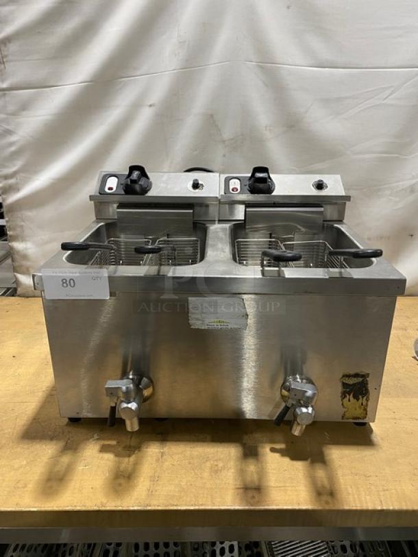Vollrath Commercial Stainless Steel Electric Powered Countertop Double Bay Deep Fat Fryer! With Individual Controls! With Back Splash & Basket Hanger! With Frying Baskets! Model: FFA8115 SN: H17-00349570-0037 / Model: FFA8130 SN: F49-00299778-0006! 208-240V! - Image 1 of 12