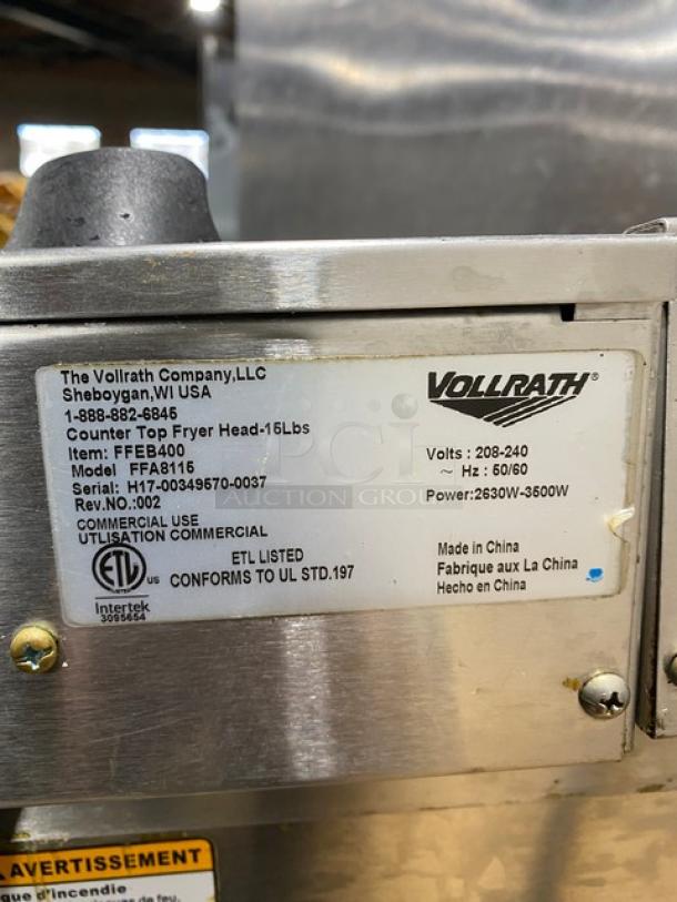 Vollrath Commercial Stainless Steel Electric Powered Countertop Double Bay Deep Fat Fryer! With Individual Controls! With Back Splash & Basket Hanger! With Frying Baskets! Model: FFA8115 SN: H17-00349570-0037 / Model: FFA8130 SN: F49-00299778-0006! 208-240V! - Image 11 of 12