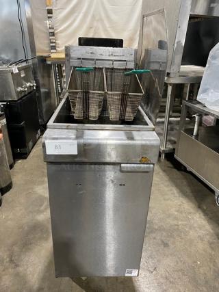 Commercial Stainless Steel Natural Gas Powered Deep Fat Fryer! With Back & Right-Side Splash! With Basket Hanger! With Frying Baskets! On Legs!