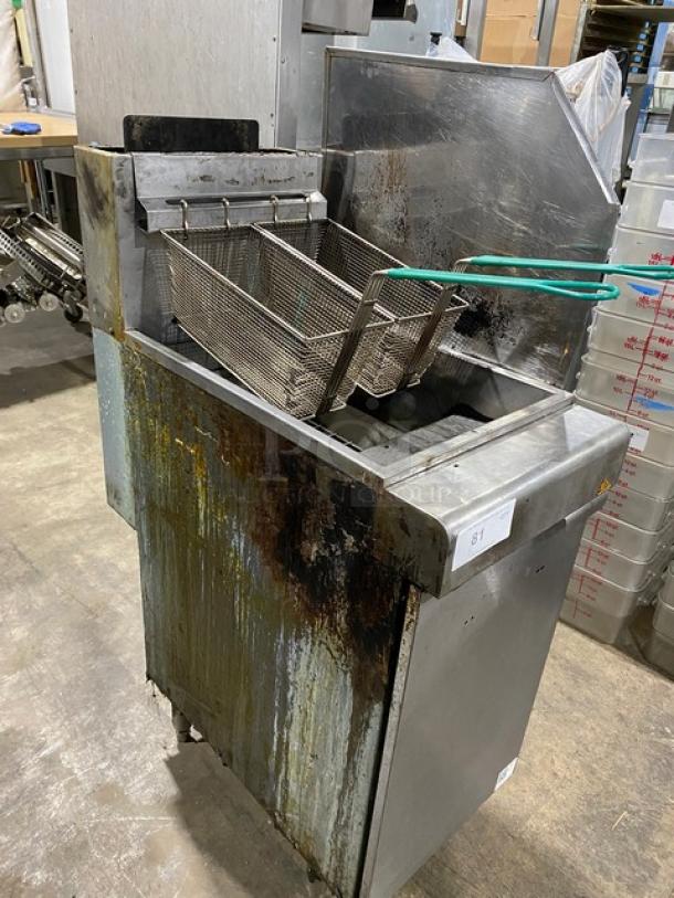 Commercial Stainless Steel Natural Gas Powered Deep Fat Fryer! With Back & Right-Side Splash! With Basket Hanger! With Frying Baskets! On Legs! - Image 2 of 11