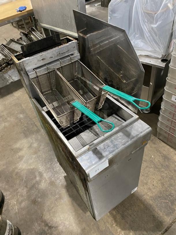 Commercial Stainless Steel Natural Gas Powered Deep Fat Fryer! With Back & Right-Side Splash! With Basket Hanger! With Frying Baskets! On Legs! - Image 10 of 11