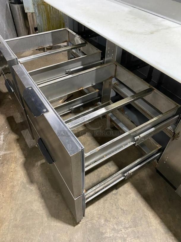 Beverage-Air Commercial Stainless Steel 4 Drawer Refrigerated Bain Marie Style Mega Top Pizza Prep Table! With Removable Cutting Board! Model: DPD72HC-4 SN: 14502012! 115V 1 Phase! On Casters! - Image 6 of 11