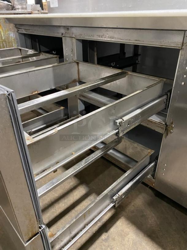 Beverage-Air Commercial Stainless Steel 4 Drawer Refrigerated Bain Marie Style Mega Top Pizza Prep Table! With Removable Cutting Board! Model: DPD72HC-4 SN: 14502012! 115V 1 Phase! On Casters! - Image 7 of 11