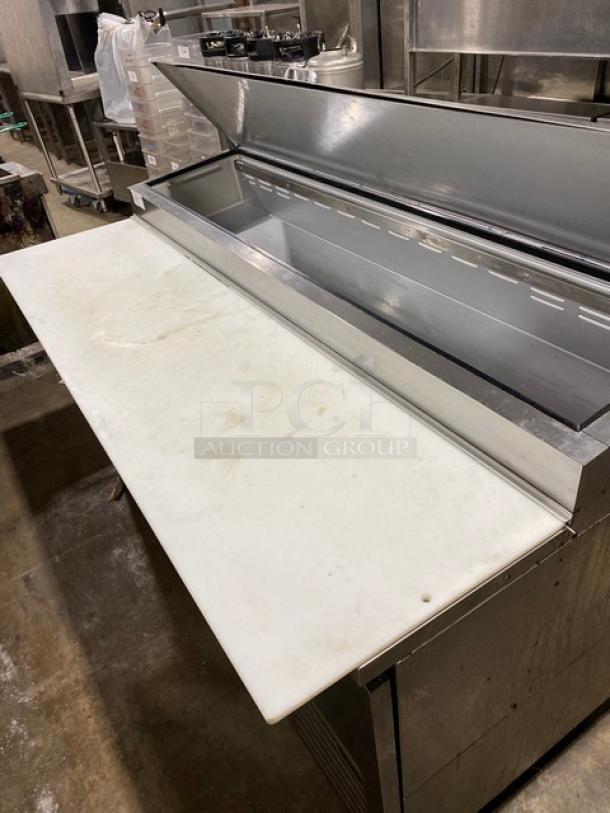 Beverage-Air Commercial Stainless Steel 4 Drawer Refrigerated Bain Marie Style Mega Top Pizza Prep Table! With Removable Cutting Board! Model: DPD72HC-4 SN: 14502012! 115V 1 Phase! On Casters! - Image 8 of 11