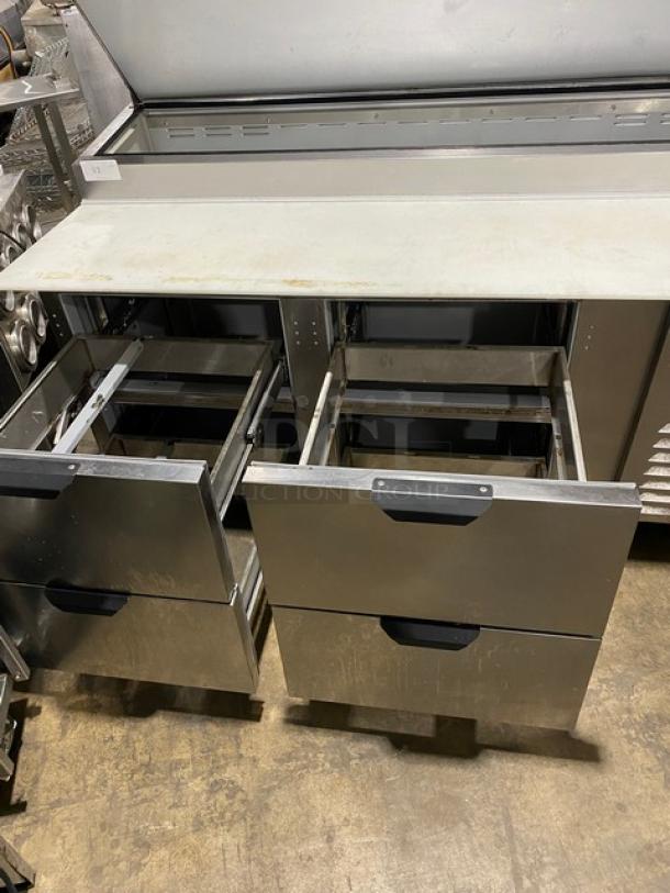 Beverage-Air Commercial Stainless Steel 4 Drawer Refrigerated Bain Marie Style Mega Top Pizza Prep Table! With Removable Cutting Board! Model: DPD72HC-4 SN: 14502009! 115V 1 Phase! On Casters! - Image 6 of 11