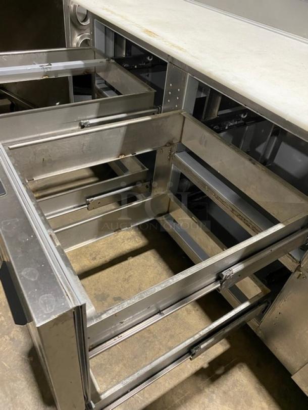 Beverage-Air Commercial Stainless Steel 4 Drawer Refrigerated Bain Marie Style Mega Top Pizza Prep Table! With Removable Cutting Board! Model: DPD72HC-4 SN: 14502009! 115V 1 Phase! On Casters! - Image 7 of 11