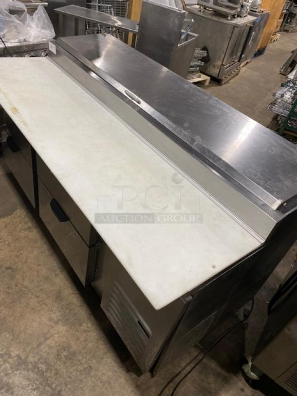 Beverage-Air Commercial Stainless Steel 4 Drawer Refrigerated Bain Marie Style Mega Top Pizza Prep Table! With Removable Cutting Board! Model: DPD72HC-4 SN: 14502009! 115V 1 Phase! On Casters! - Image 8 of 11