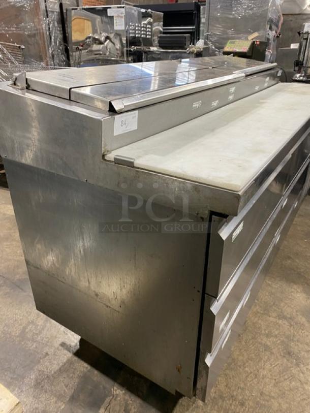 Delfield Commercial Stainless Steel 6 Drawer Refrigerated Bain Marie Style Mega Top Pizza Prep Table! With Removable Cutting Board! Model: 18672PTBMP SN: 2109820100067! 115V 1 Phase! On Casters! - Image 2 of 14