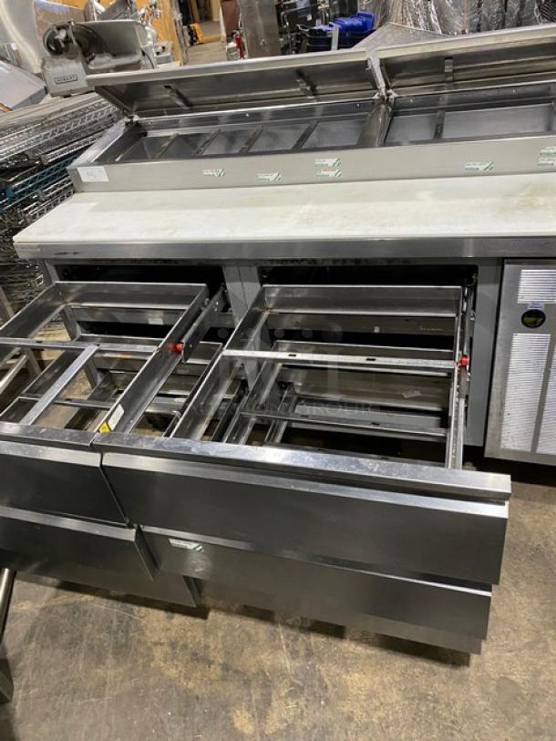 Delfield Commercial Stainless Steel 6 Drawer Refrigerated Bain Marie Style Mega Top Pizza Prep Table! With Removable Cutting Board! Model: 18672PTBMP SN: 2109820100067! 115V 1 Phase! On Casters! - Image 6 of 14