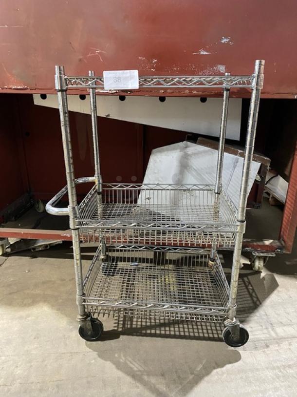 Commercial 3-Tier Utility/Storage Pushcart! With 2 Wire-Basket Shelves! On Casters! - Image 1 of 10