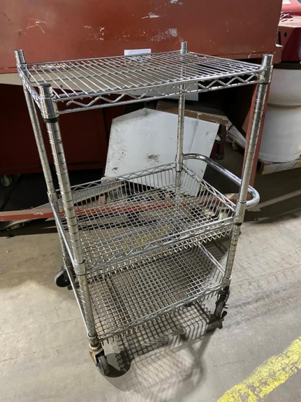 Commercial 3-Tier Utility/Storage Pushcart! With 2 Wire-Basket Shelves! On Casters! - Image 3 of 10