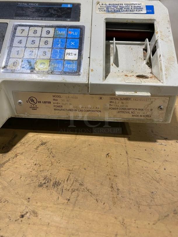 CAS-USA Commercial Countertop Programable Label Printing Scale! Model: LP-1000 SN: PK01500377! 120V! On Legs! - Image 5 of 8