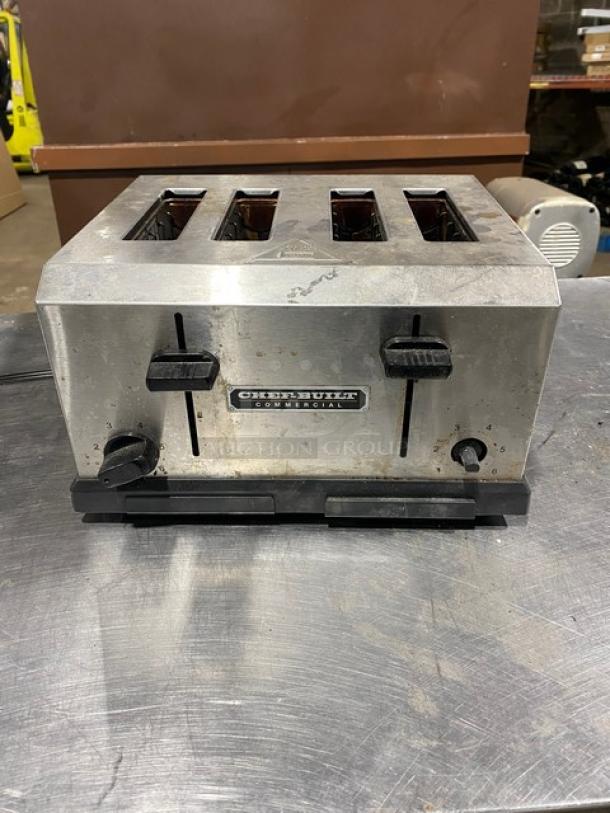 Chef-Built Commercial Stainless Steel Electric Powered Countertop Medium-Duty 4-Slice Toaster! With Dual Controls! Model: CCT-100! 120V! On Legs! - Image 1 of 9