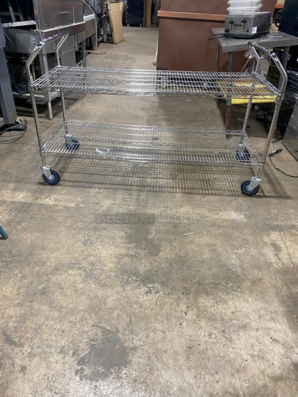 Commercial 2-Tier Wire Rack Utility/Storage Pushcart! On Casters! - Image 1 of 8