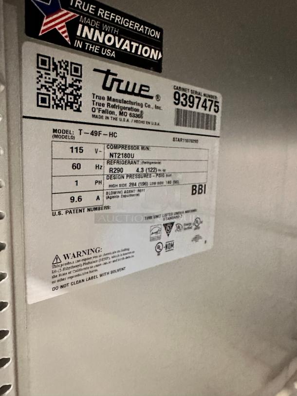 Late Model Excellent True T-49F-HC 54" Two Section Reach In Freezer 115volt Tested and Working! - Image 8 of 9
