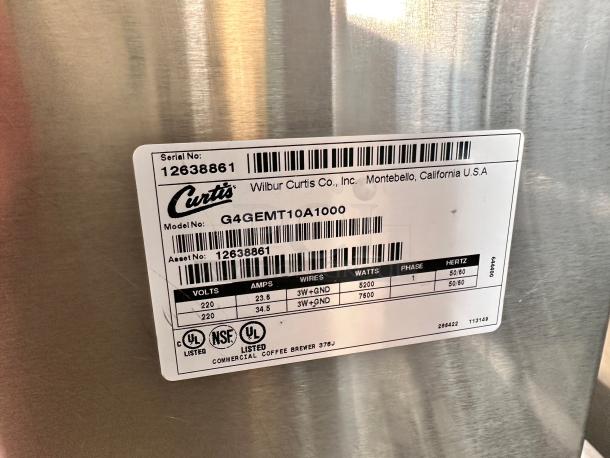 Excellent Curtis G4GEMT10A1000 Automatic Twin Satellite Coffee Brewer  220v/1ph Tested and Working! - Image 8 of 9