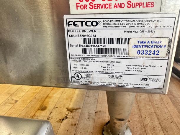 Excellent Fetco CBS-2052e Twin Dual Automatic Coffee Brewer Extractor 120/208V Tested and Working! - Image 6 of 6