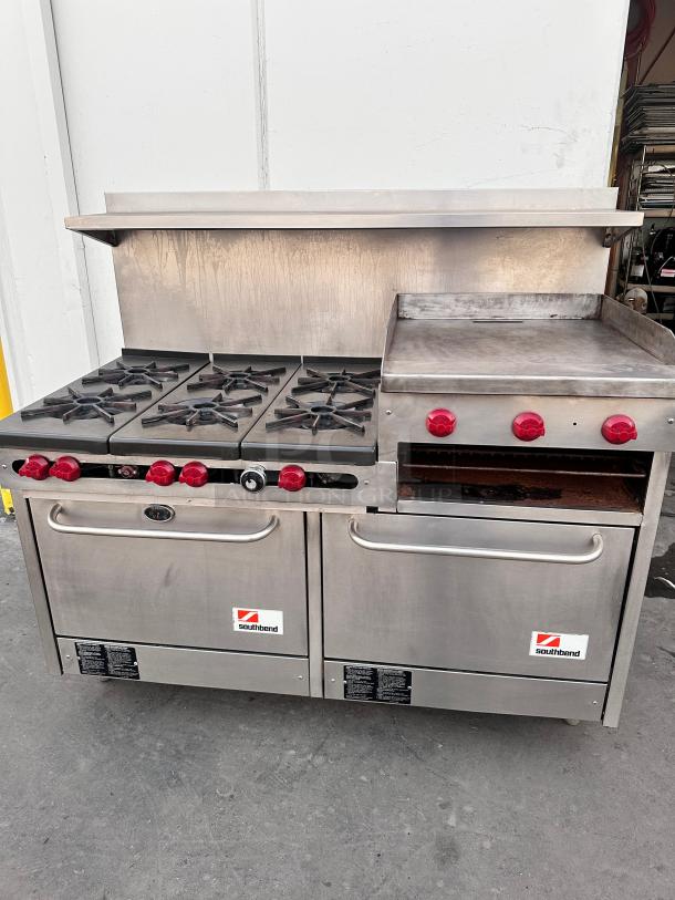 Excellent SouthBend Commercial 60"  Gas 6 Burner, 24" Griddle and Two Ovens Tested and Working! - Image 2 of 10