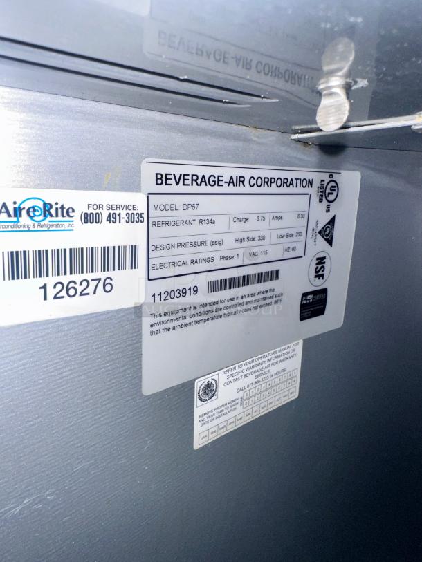 Late Model Excellent Beverage-Air DP67 67"  Pizza Prep Table w/ Refrigerated Base, 115v Tested and Working! - Image 8 of 10