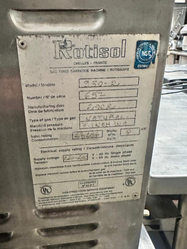 Rotisol USA 950-2 Gas 2 Spit Commercial Rotisserie w/ 6 Bird Capacity, Natural Gas - Image 7 of 10