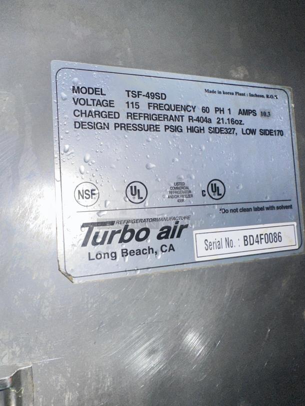 Excellent Turbo Air  54"  Super Deluxe Two Section Reach In Freezer, 115v Tested and Working! - Image 5 of 7