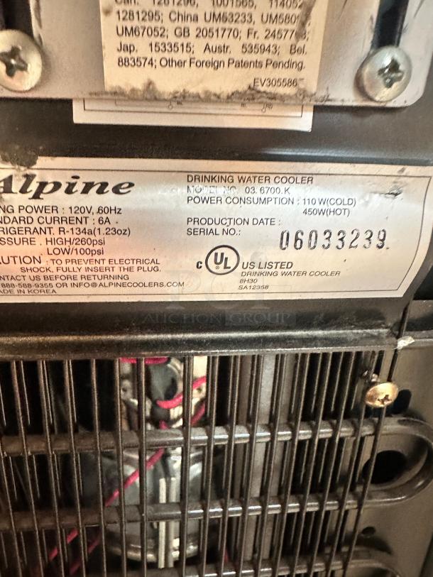 Excellent Alpine 6700 Eliminator Pou Water Cooler Hot and Cold Charcoal 115volt Tested and Working! - Image 8 of 11