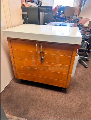 Wooden Host Station With Marble Top 36x24x36