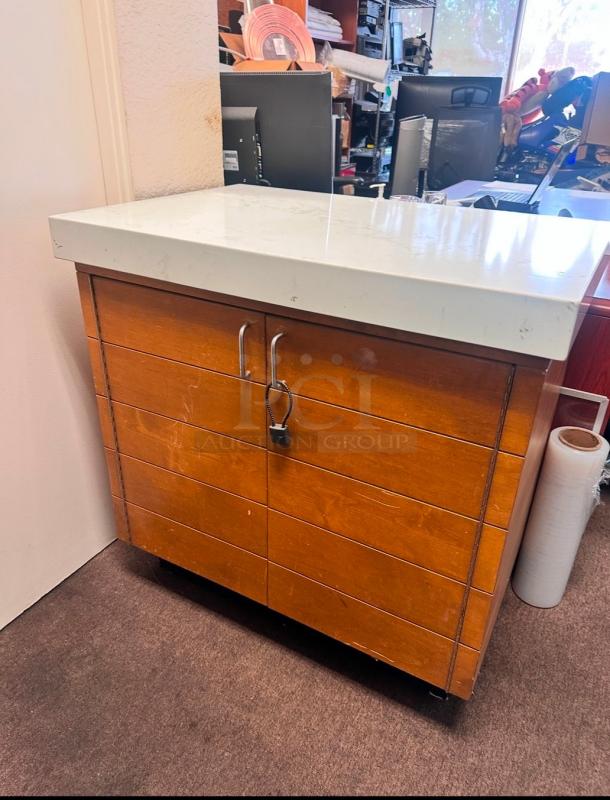 Wooden Host Station With Marble Top 36x24x36 - Image 8 of 9