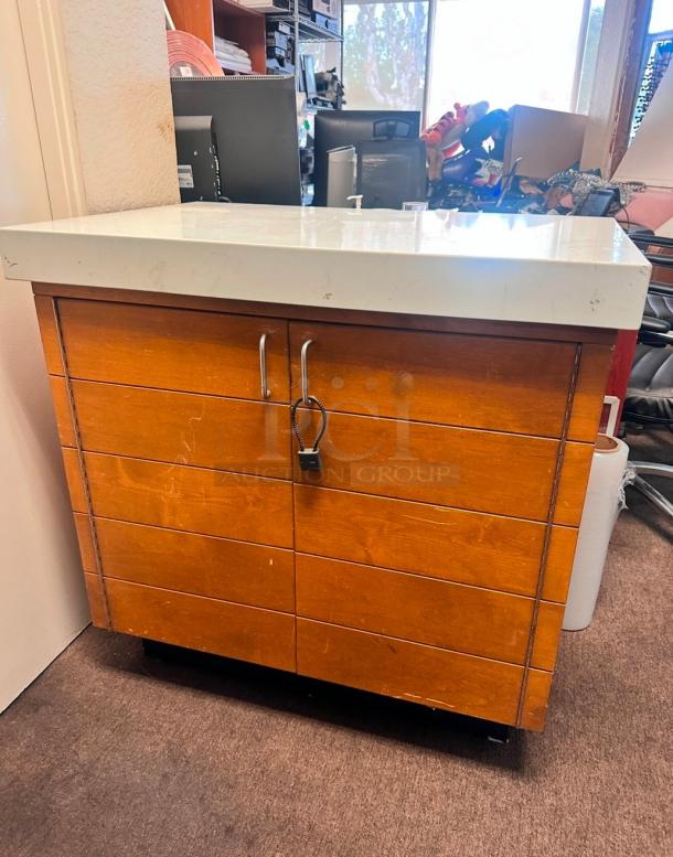 Wooden Host Station With Marble Top 36x24x36 - Image 9 of 9