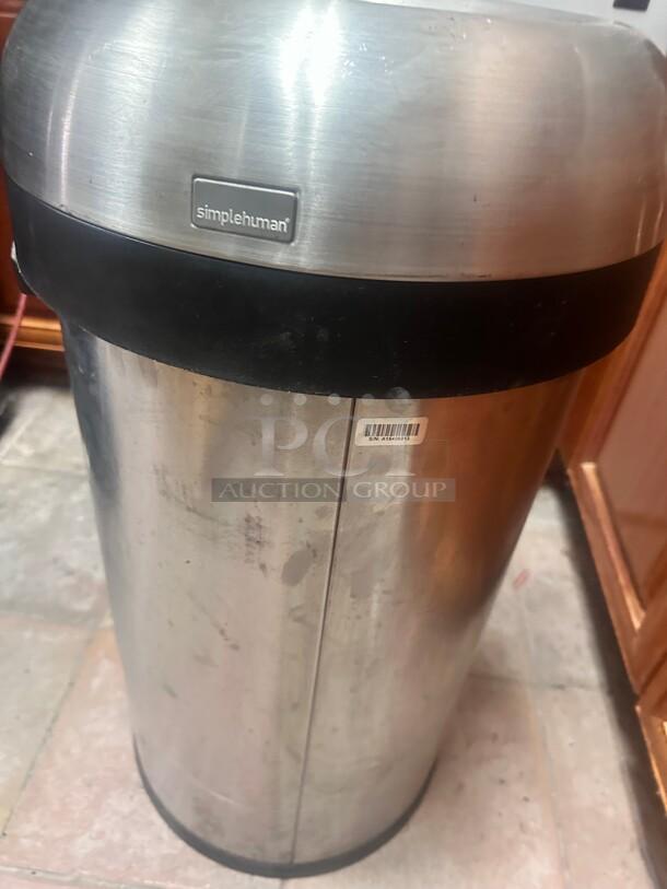 Nice Simplehuman Stainless Steel Round Trash Container - Image 4 of 6