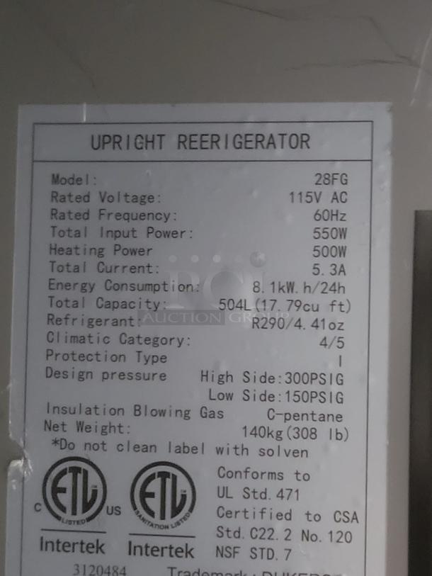BRAND NEW  DUKERS SINGLE GLASS DOOR COMMERCIAL REACH IN REFRIGERATOR D28FG - Image 4 of 7
