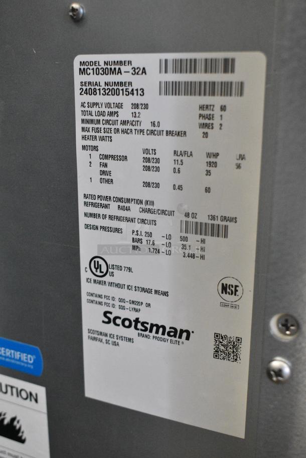 BRAND NEW SCRATCH AND DENT! 2024 Scotsman MC1030MA-32A Stainless Steel Commercial Medium Cube Ice Machine. 208/230 Volts, 1 Phase. - Image 5 of 5