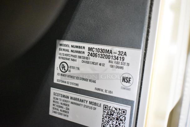 BRAND NEW SCRATCH AND DENT! 2024 Scotsman MC1030MA-32A Stainless Steel Commercial Medium Cube Ice Machine. 208/230 Volts, 1 Phase. - Image 4 of 4