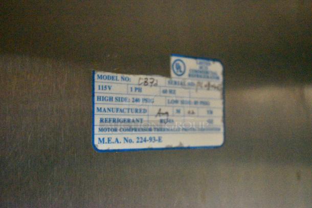 Leader LB72 Stainless Steel Commercial 3 Door Undercounter Cooler. 115 Volts, 1 Phase. Tested and Working! - Image 6 of 7