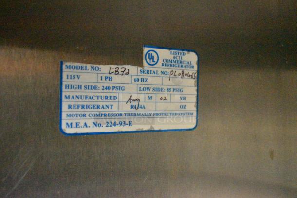 Leader LB72 Stainless Steel Commercial 3 Door Undercounter Cooler. 115 Volts, 1 Phase. Tested and Working! - Image 7 of 7