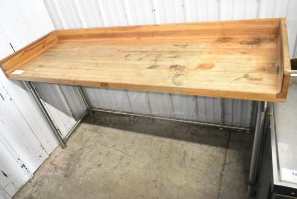 Butcher Block Table w/ Back Splash. - Image 1 of 4