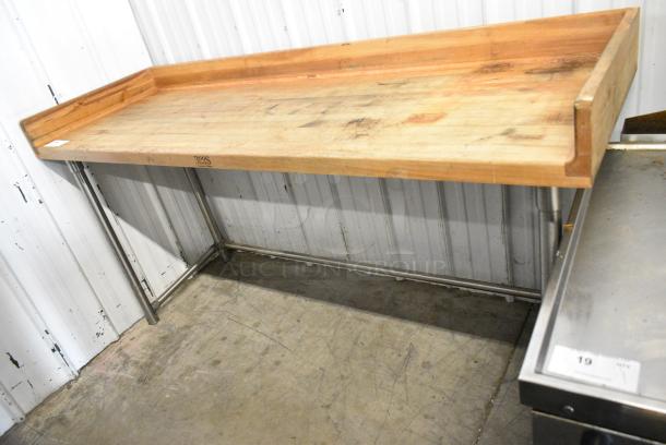 Butcher Block Table w/ Back Splash. - Image 2 of 4