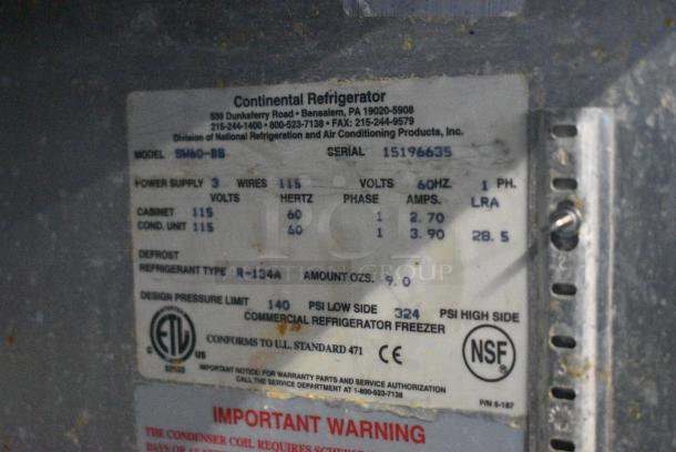 Continental SW60-BS Stainless Steel Commercial 2 Door Work Top Cooler w/ 2 Tier Over Shelf. 115 Volts, 1 Phase. Tested and Working! - Image 7 of 7
