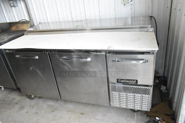 Continental PA68N Stainless Steel Commercial Pizza Prep Table w/ Oversized Cutting Board on Commercial Casters. 115 Volts, 1 Phase. Tested and Working! - Image 1 of 11