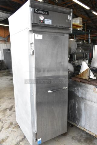 Continental 1R Stainless Steel Commercial Single Door Reach In Cooler on Commercial Casters. 115 Volts, 1 Phase. Tested and Working!
