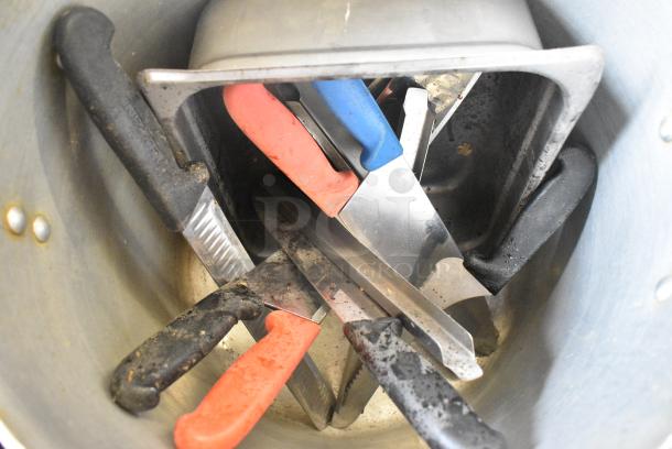 ALL ONE MONEY! Lot of 2 Metal Stock Pots, Stainless Steel Drop In Bin and Knives. - Image 5 of 5