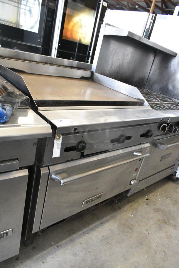 Vulcan Stainless Steel Commercial Natural Gas Powered Flat Top Griddle w/ Oven on Commercial Casters. - Image 2 of 8