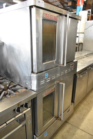 2 Blodgett Stainless Steel Commercial Natural Gas Powered Full Size Convection Oven w/ View Through Door, Solid Door, Metal Oven Racks and Thermostatic Controls on Commercial Casters. 2 Times Your Bid!