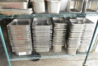 112 Various Stainless Steel Drop In Bins Including Half Size, 1/3 Size and 1/6 Size. 112 Times Your Bid!