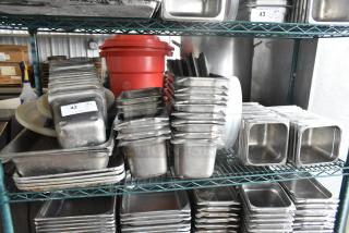 80 Various Items Including Stainless Steel Drop In Bins and Lids. 80 Times Your Bid!