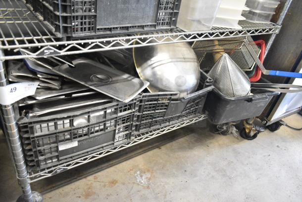 ALL ONE MONEY! Tier Lot of Various Items Including Stainless Steel Drop In Bin Lids, China Cap Strainer and Metal Fry Basket - Image 1 of 6