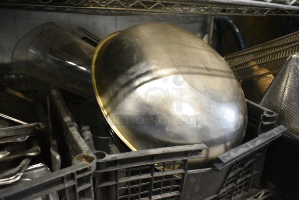 ALL ONE MONEY! Tier Lot of Various Items Including Stainless Steel Drop In Bin Lids, China Cap Strainer and Metal Fry Basket - Image 3 of 6